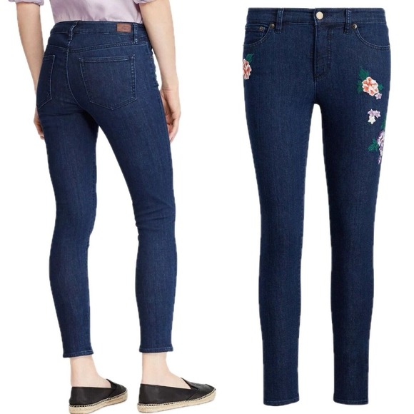 ❌SOLD❌LAUREN‎ RALPH LAUREN Floral Embroidered Skinny Cropped Jeans, 4P - Picture 2 of 12